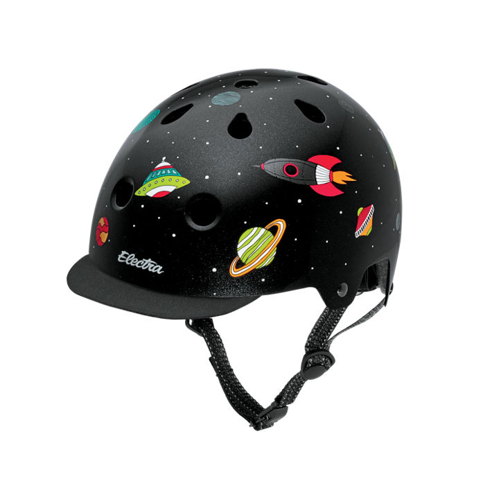 Casque de vélo enfant avec univers et navettes spatiales représentées