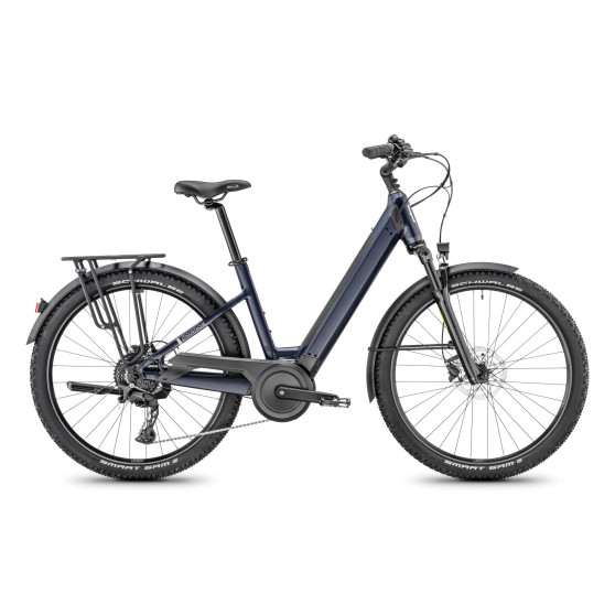 Vélo randonnée électrique Moustache Samedi 27 Xroad ES Open bleu noir